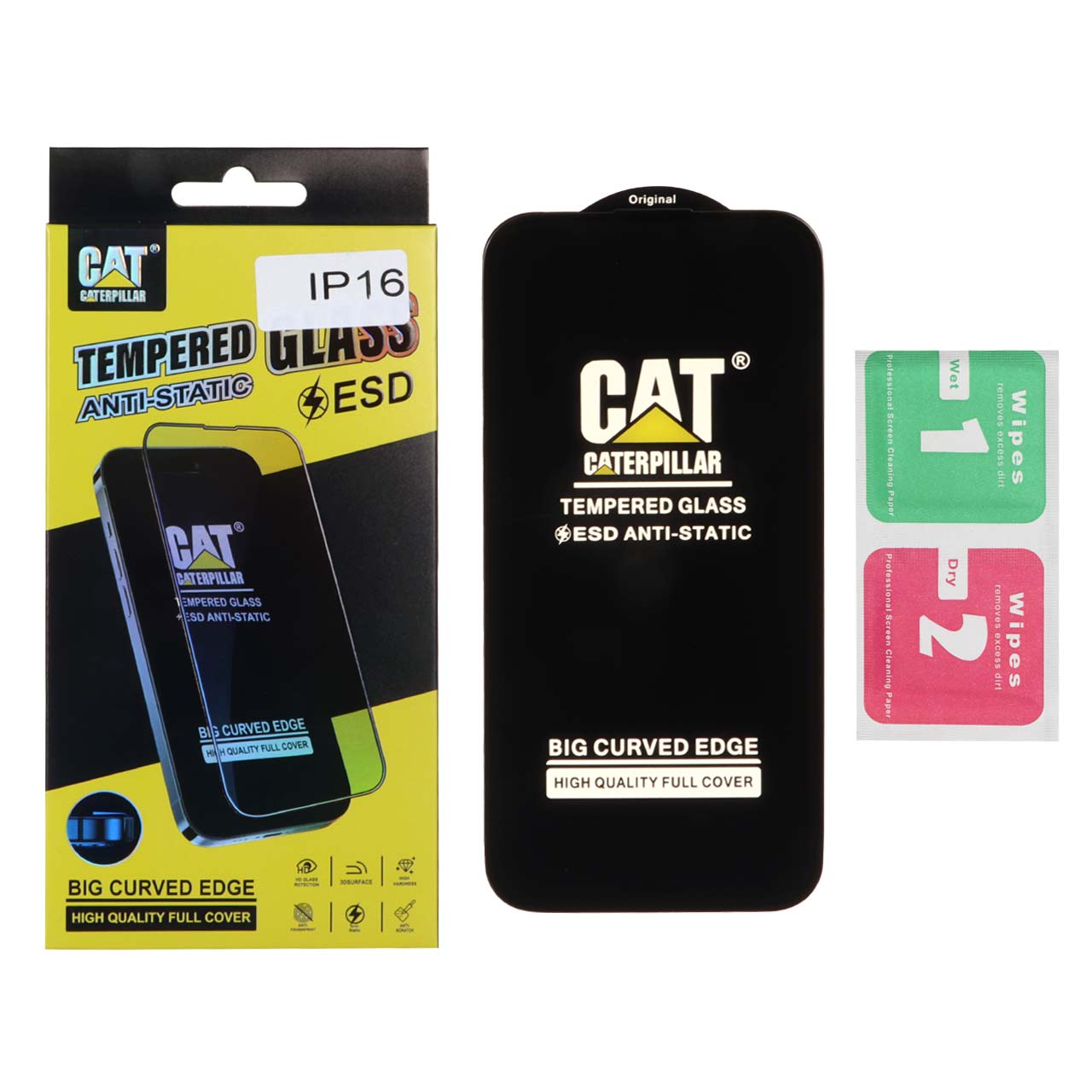 محافظ صفحه نمایش شیشه ای Anti Static - ESD Caterpillar مدل Apple iPhone 16 - مشکی (پک دار)